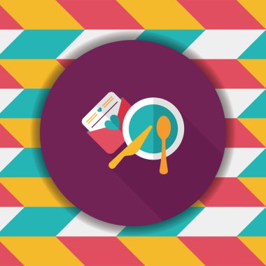 düğün davetiyesi ve bulaşık takımı düz simgesi, uzun gölge, eps10