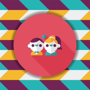 Düğün Çift düz simgesi ile uzun gölge, eps10