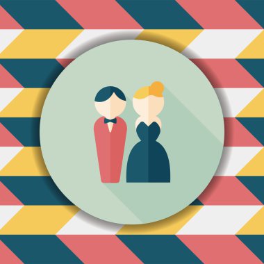 Düğün Çift düz simgesi ile uzun gölge, eps10