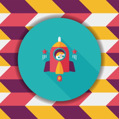 Uzay roket ve astronot uzun gölge, eps10 düz simgesi