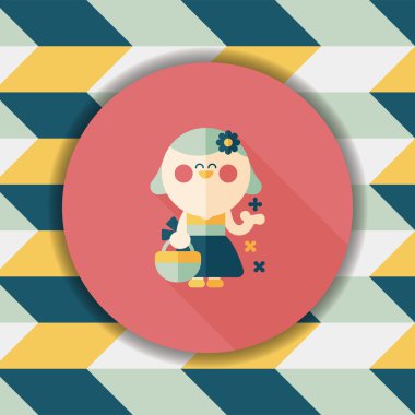 düğün çiçeği kız düz ikon, uzun gölge, eps10