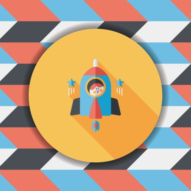 Uzay roket ve astronot uzun gölge, eps10 düz simgesi