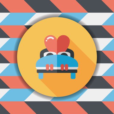 Düğün çifti yatak düz ikonu, uzun gölge, eps10