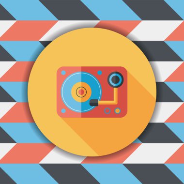 DJ müzik düz simgesi ile uzun gölge, eps10