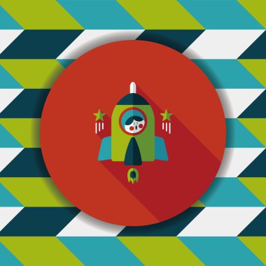 Uzay roket ve astronot uzun gölge, eps10 düz simgesi