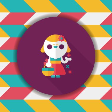 düğün çiçeği kız düz ikon, uzun gölge, eps10