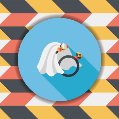 Gelin peçe ve elmas yüzük düz simgesiyle uzun gölge, eps10