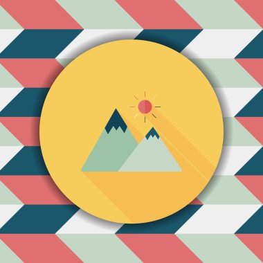 uzun gölge ile dağ turistik düz simgesi