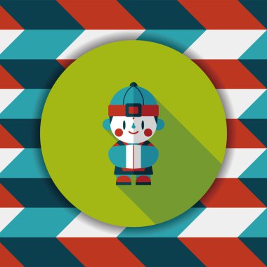 Çin yeni yılı çocuk düz simgesi ile uzun gölge, eps10