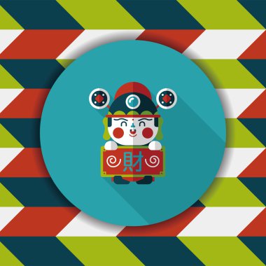 Çin yeni yılı düz simgesi ile uzun gölge, eps10, zenginlik tanrısı