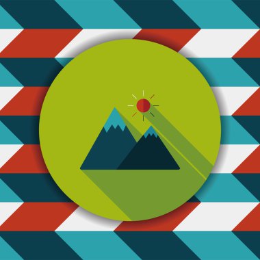 uzun gölge ile dağ turistik düz simgesi