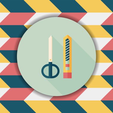 makas ve kağıt bıçak düz simgesi ile uzun gölge, eps10