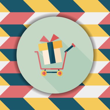 uzun gölge ile alışveriş sepeti düz simgesi