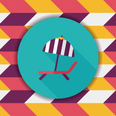 uzun gölge ile tembel plaj şezlong koltuğu düz simgesi