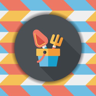 kürek ve kova oyuncakları düz simgesi ile uzun gölge, eps10