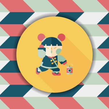 Çin yeni yılı kız uzun gölge, eps10 düz simgesiyle