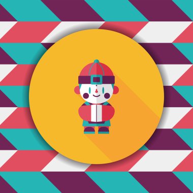 Çin yeni yılı çocuk düz simgesi ile uzun gölge, eps10