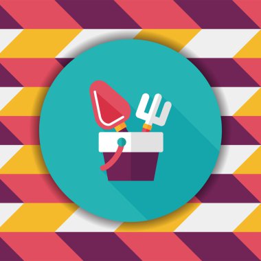 kürek ve kova oyuncakları düz simgesi ile uzun gölge, eps10