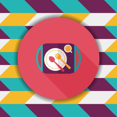 uzun gölge düz simgesiyle dishware ve çatal bıçak takımı