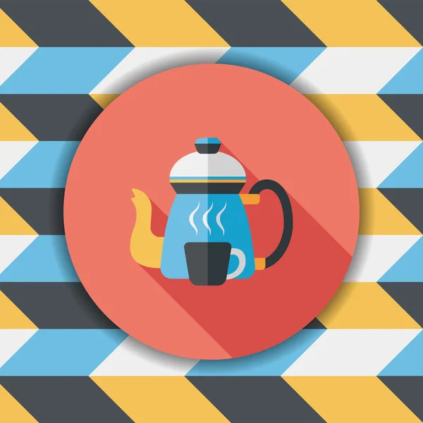Chaleira de café e copo ícone plano com sombra longa, eps10 — Vetor de Stock