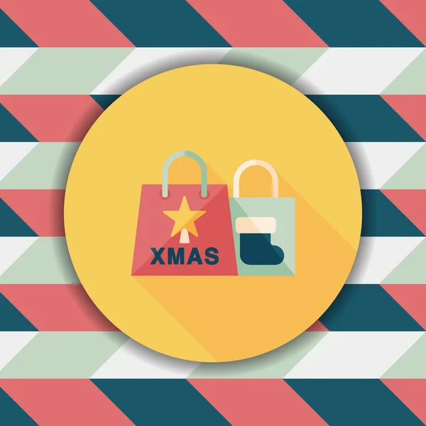 Vánoční Nákupní taška plochá ikona s dlouhý stín, eps10 — Stockový vektor