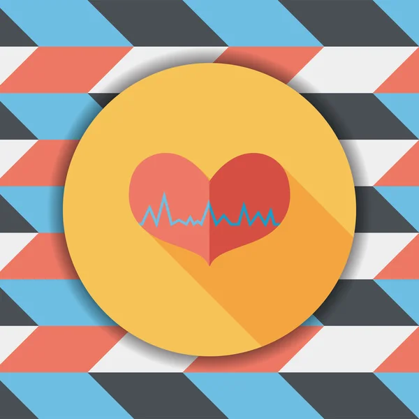EKG hjärta platt ikonen med långa skugga — Stock vektor