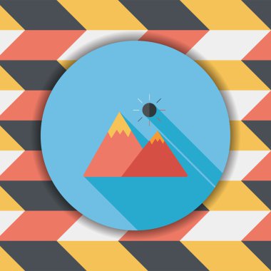 uzun gölge ile dağ turistik düz simgesi