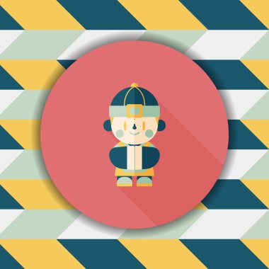 Çin yeni yılı çocuk düz simgesi ile uzun gölge, eps10