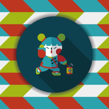 Çin yeni yılı kız uzun gölge, eps10 düz simgesiyle