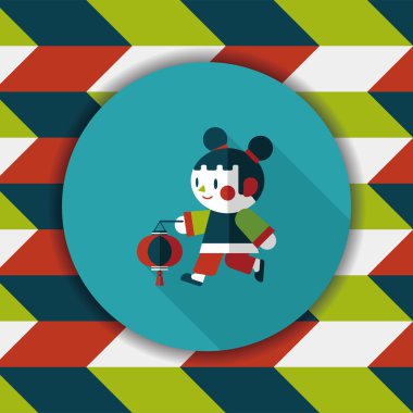 Çin yeni yılı kız uzun gölge, eps10 düz simgesiyle