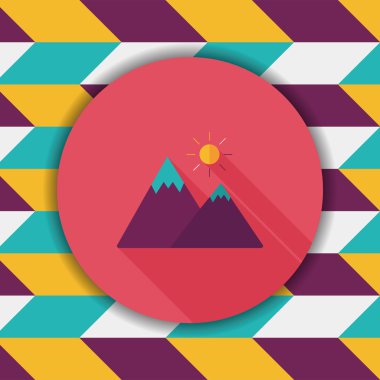 uzun gölge ile dağ turistik düz simgesi