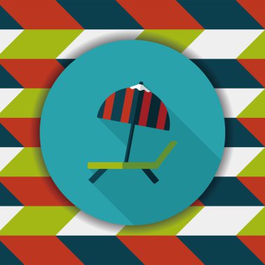 uzun gölge ile tembel plaj şezlong koltuğu düz simgesi