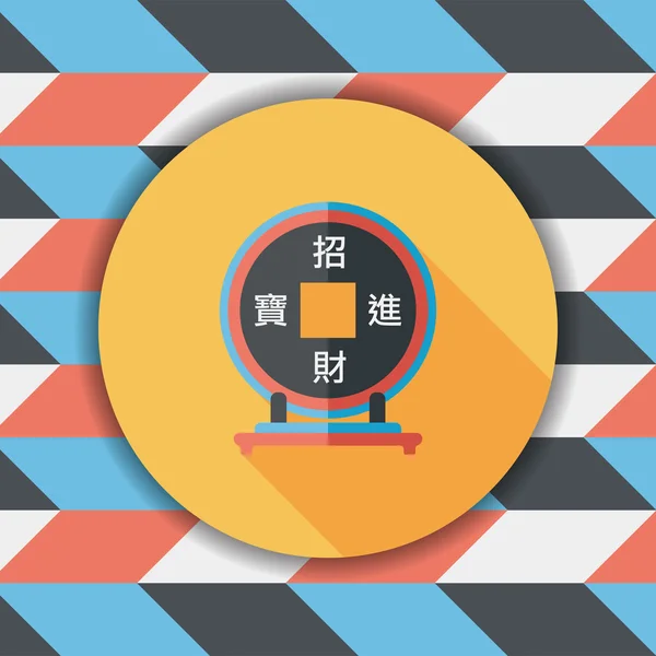 Icône plate du Nouvel An chinois avec ombre longue, eps10, décor chinois — Image vectorielle