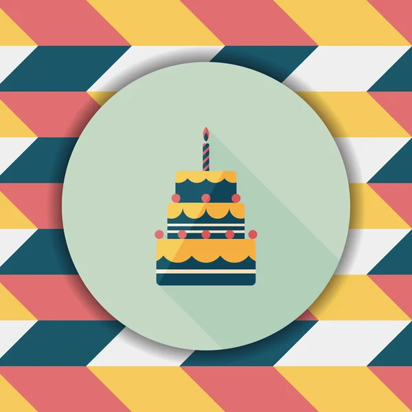 Pastel de cumpleaños icono plano con sombra larga, eps10 — Vector de stock