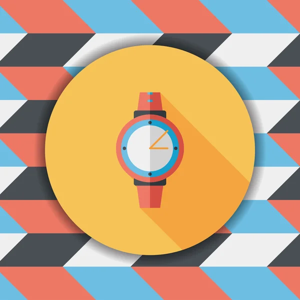 Reloj de pulsera icono plano con sombra larga — Vector de stock