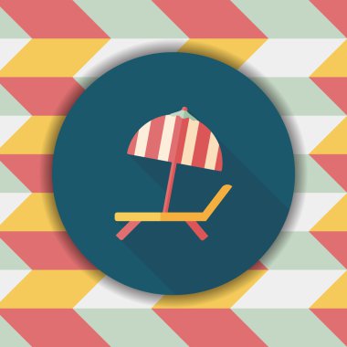 uzun gölge ile tembel plaj şezlong koltuğu düz simgesi