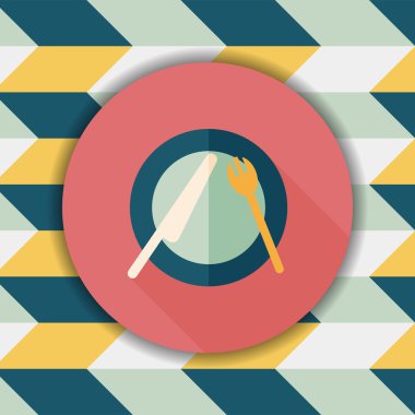 uzun gölge düz simgesiyle dishware ve çatal bıçak takımı