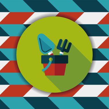 kürek ve kova oyuncakları düz simgesi ile uzun gölge, eps10