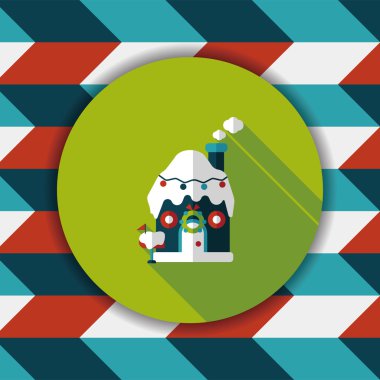 gingerbread house düz simgesi ile uzun gölge, eps10