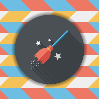 Cadı süpürge düz simgesi ile uzun gölge, eps10