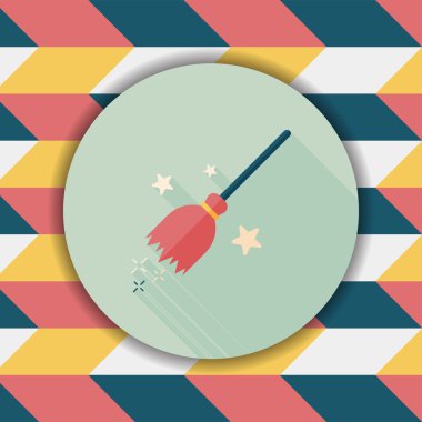 Cadı süpürge düz simgesi ile uzun gölge, eps10