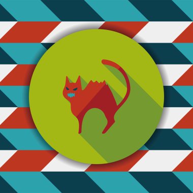 kötü kedi düz simgesi ile uzun gölge, eps10