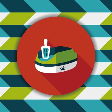 Evde beslenen hayvan kedi çöp kutusu düz simgesiyle uzun gölge, eps10