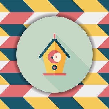 Evde beslenen hayvan kuş evi düz simgesi ile uzun gölge, eps10