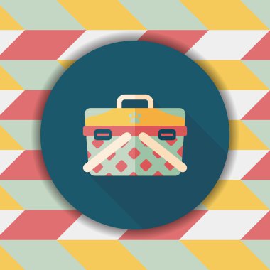 Evde beslenen hayvan köpek seyahat kafes düz simgesiyle uzun gölge, eps10