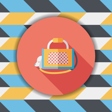 Evde beslenen hayvan köpek seyahat kafes düz simgesiyle uzun gölge, eps10