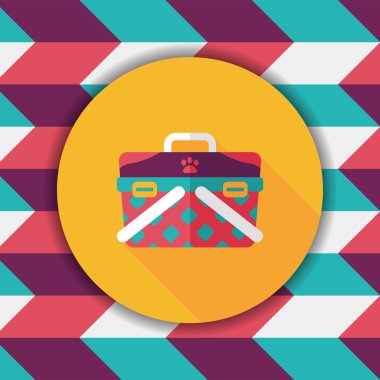 Evde beslenen hayvan köpek seyahat kafes düz simgesiyle uzun gölge, eps10