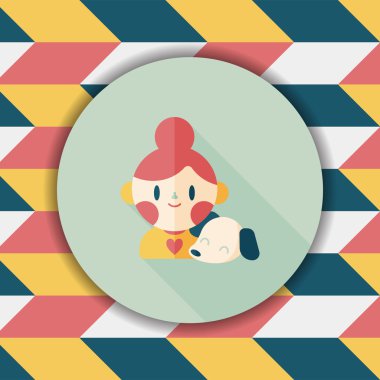 Evde beslenen hayvan köpek ve kız arkadaşlık düz simgesi ile uzun gölge, eps10