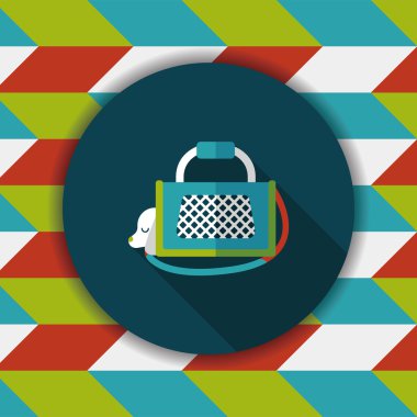 Evde beslenen hayvan köpek seyahat kafes düz simgesiyle uzun gölge, eps10