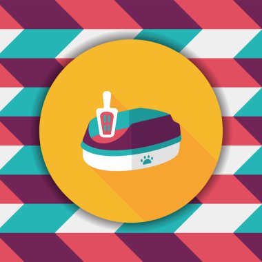 Evde beslenen hayvan kedi çöp kutusu düz simgesiyle uzun gölge, eps10